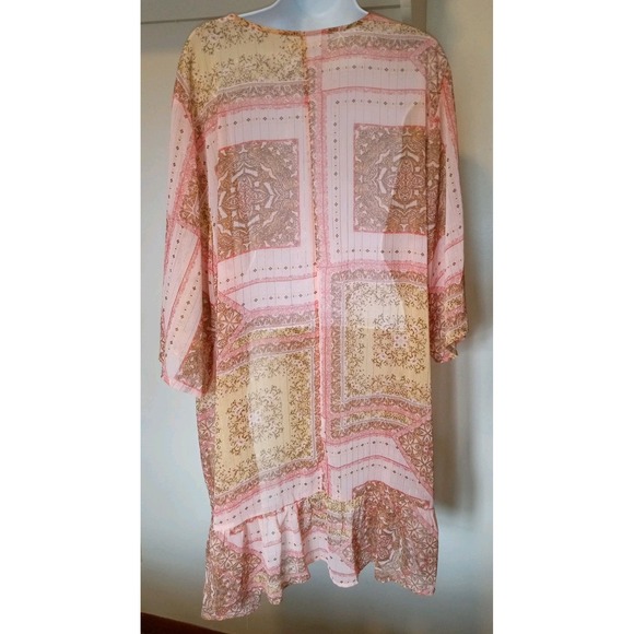 Maurices‎ 2X Pink Gold Floral Kimono Wrap Cover Up Polyester Long Boho Bohemian - Picture 1 of 11